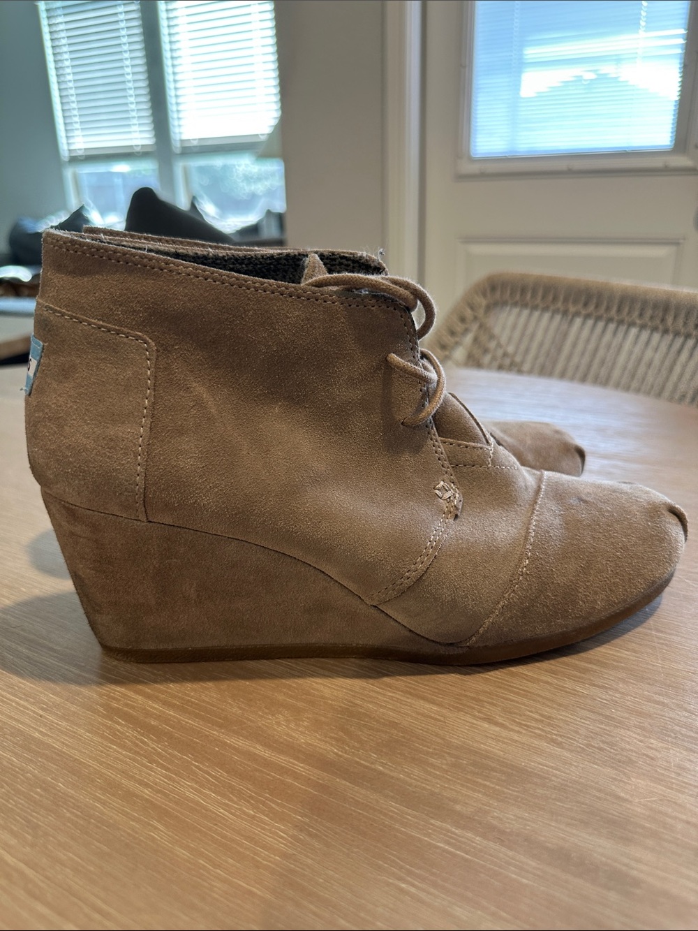 Toms Taupe Suede Wedge Ankle Boots
